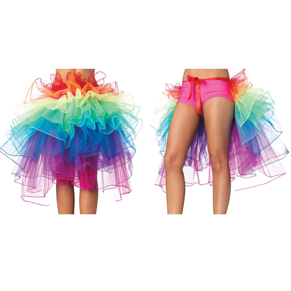 Colorful Rainbow Rave Skirt with Layered Tulle for Festival Wear