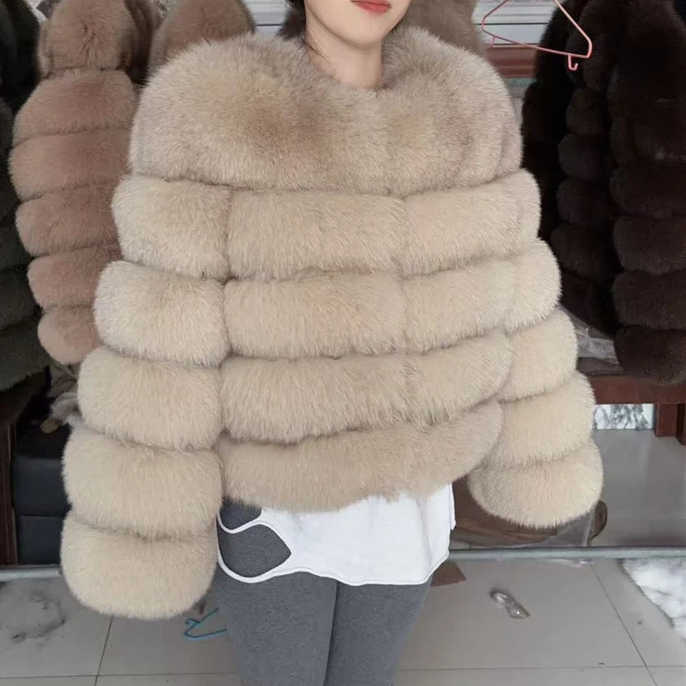 Luxurious real fox fur coat womens with plush texture and stylish silhouette for elegance and warmth