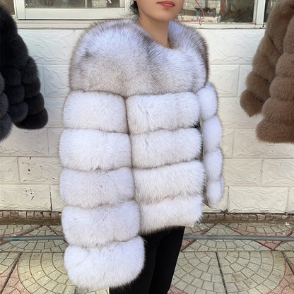 Luxurious real fox fur coat womens with plush panels for elegant winter style