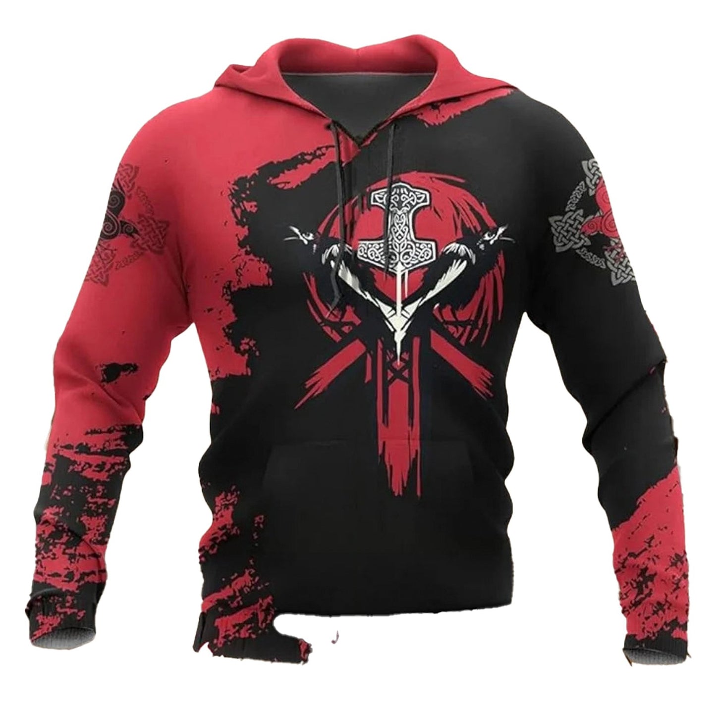 Red black skull angel hoodie men with a striking graphic design for a bold fashion statement