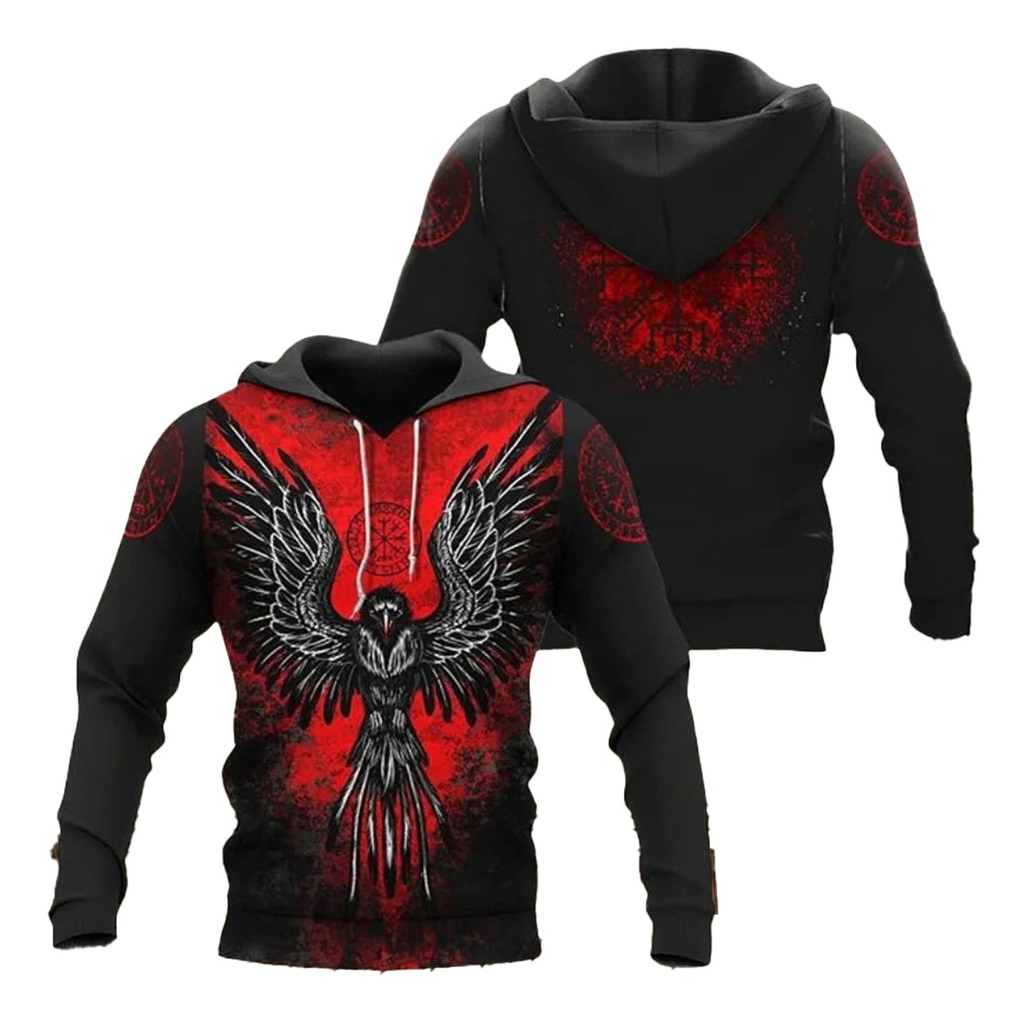 Red black skull angel hoodie men featuring a striking graphic design of an angel with wings