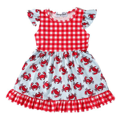 Adorable Red Crab Plaid Ruffle Dress For Stylish Babies And Toddlers - LuckeLadybug LLC