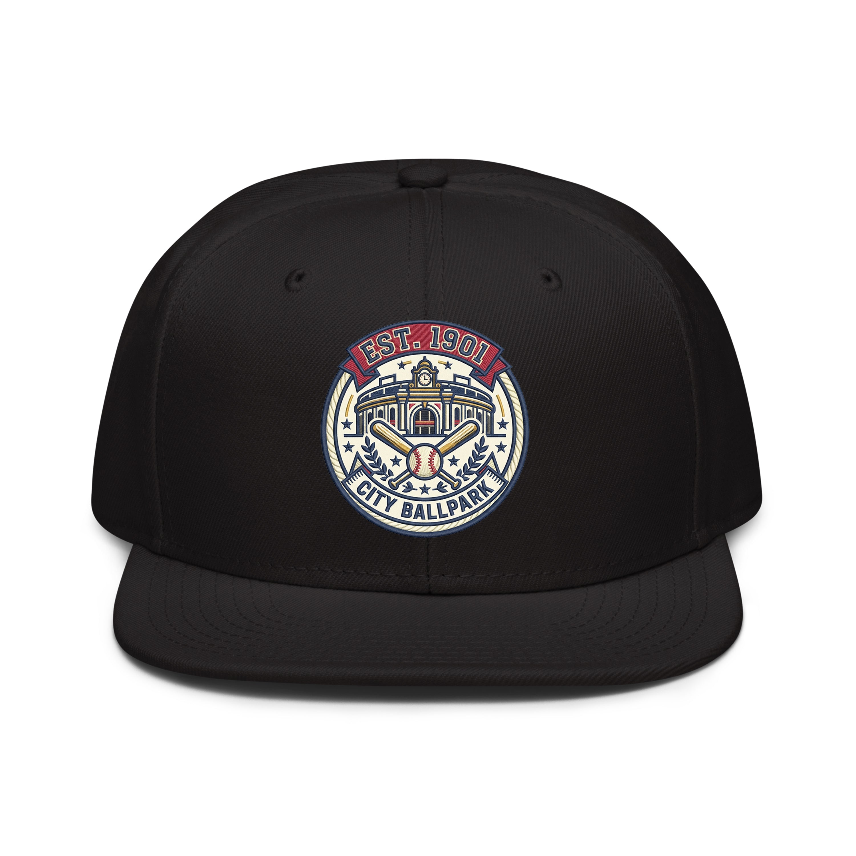 Black snapback cap featuring red sox logo with City Ballpark established 1901 design