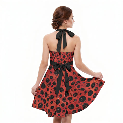 LuckeLadybug Fit & Flare Dress in Red with Black Polka Dots, Perfect with Red Wing Dress Boot