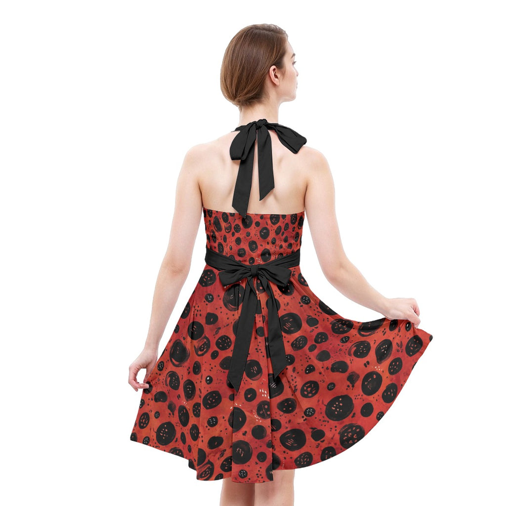 LuckeLadybug Fit & Flare Dress with Black Polka Dots in Red, perfect for pairing with red wing dress boot