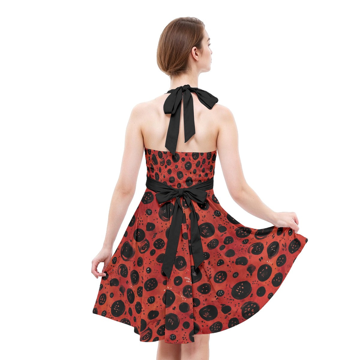 LuckeLadybug Fit & Flare Dress with Black Polka Dots in Red, perfect for pairing with red wing dress boot