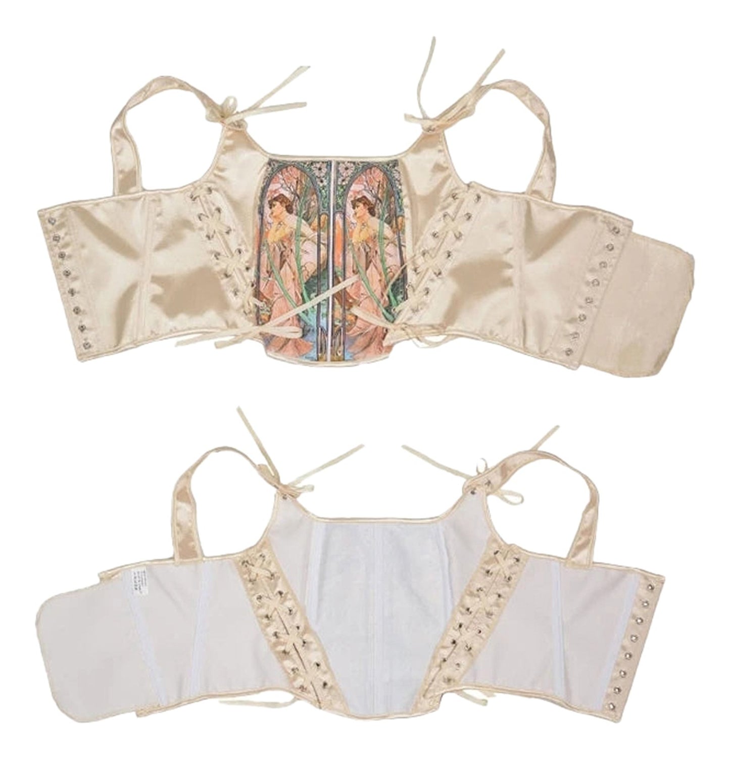 Renaissance corset top for women featuring elegant satin fabric and intricate lace-up detailing