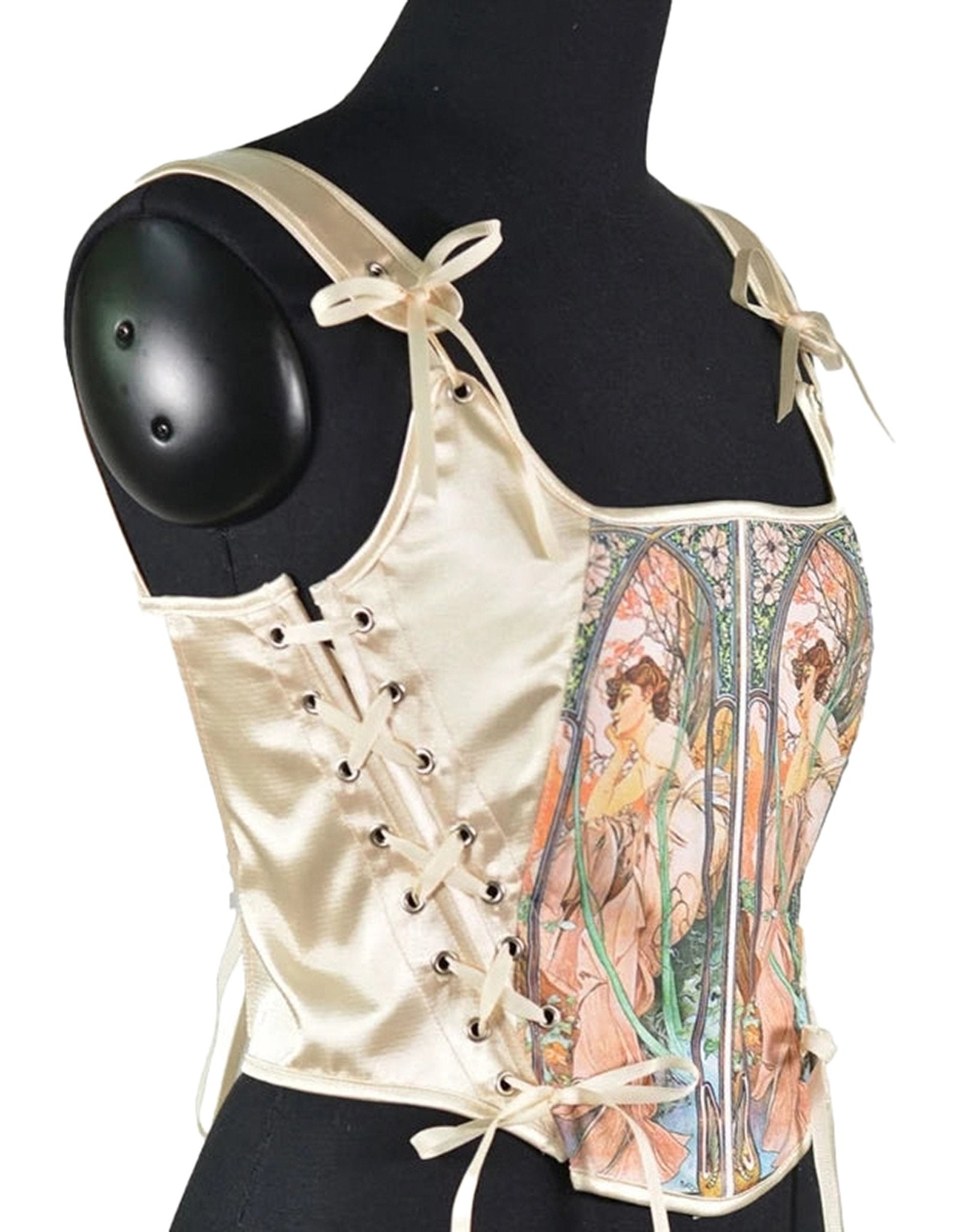 Elegant renaissance corset top for women with vintage artwork and lace-up details