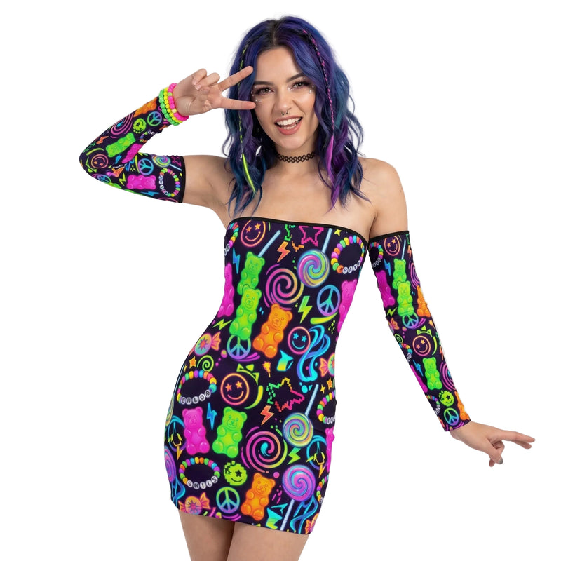 LuckeLadybug Bodycon Dress in Neon Colors, Perfect for Renaissance Festival Dress Up Ideas