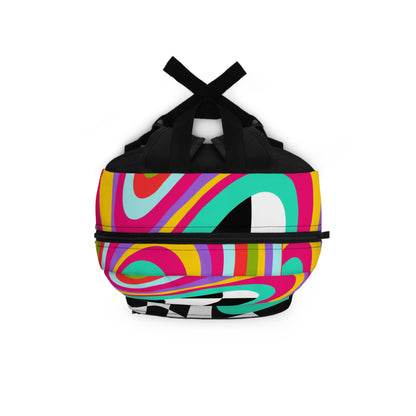 LuckeLadybug retro checkerboard backpack in vibrant colors with unique swirl patterns