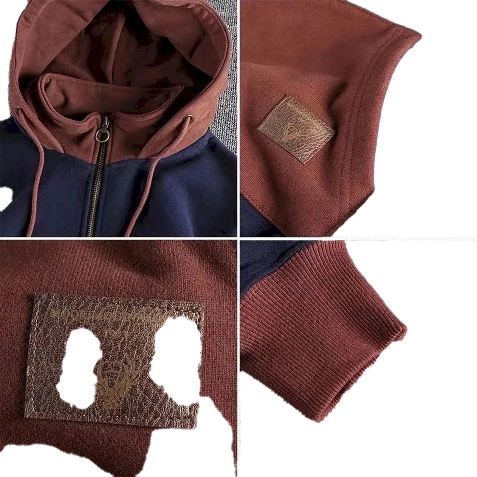 Retro color block hoodie men featuring a stylish design with a zip-up front and cozy fabric