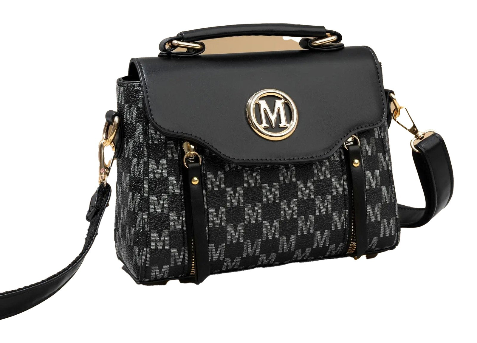 LuckeLadybug LLC Retro handbag for women in black with a stylish design and gold accents