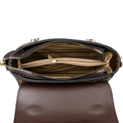 Interior view of a LuckeLadybug LLC retro handbag for women with spacious compartments and zipper pocket