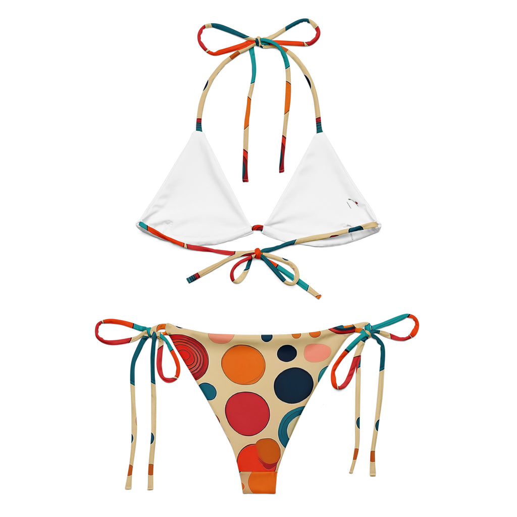 LuckeLadybug retro polka dot bikini featuring a colorful triangle top and patterned bottom