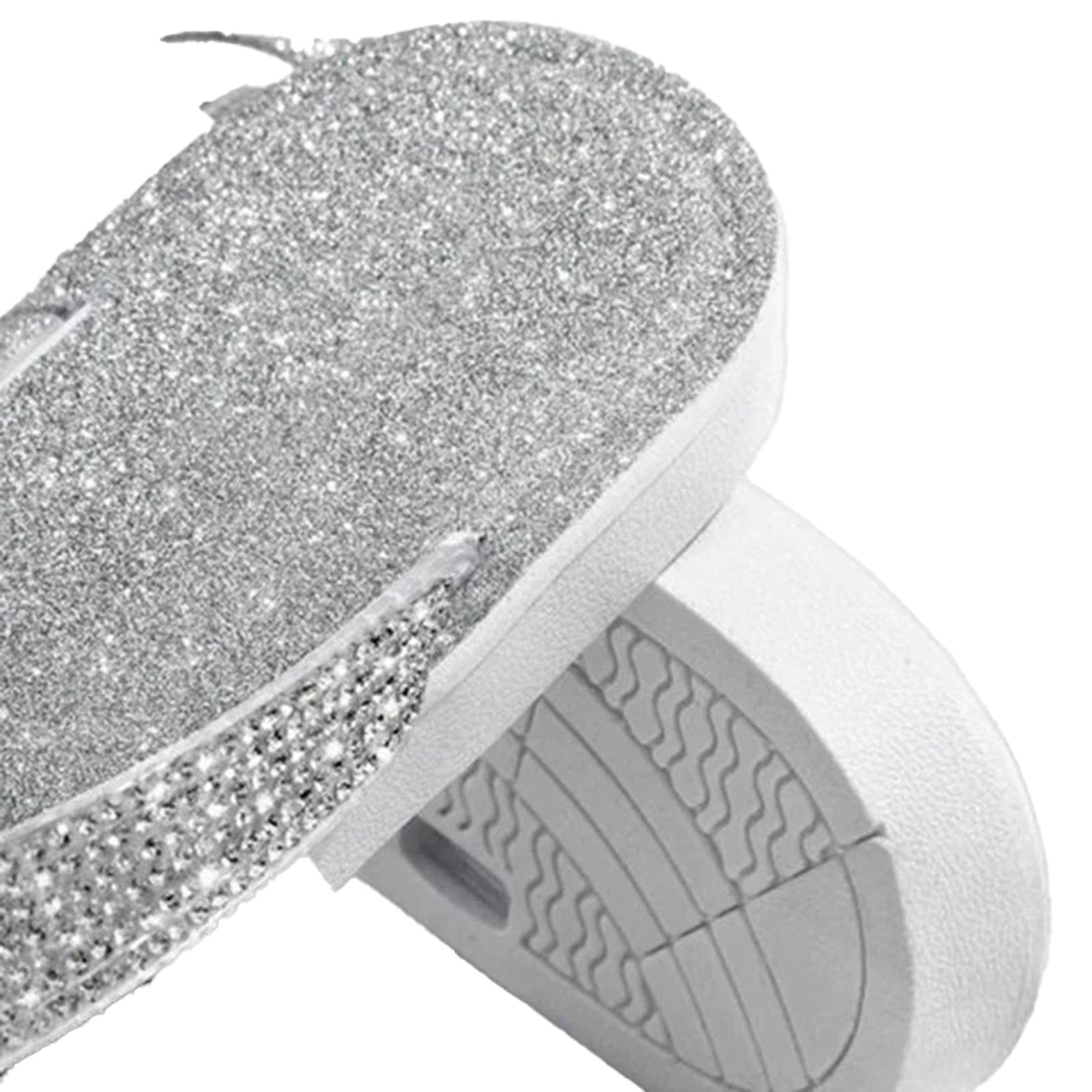 Shiny rhinestone flip flop sandals for women with a comfortable footbed and stylish design