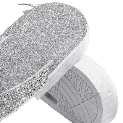 Shiny rhinestone flip flop sandals for women with a comfortable footbed and stylish design