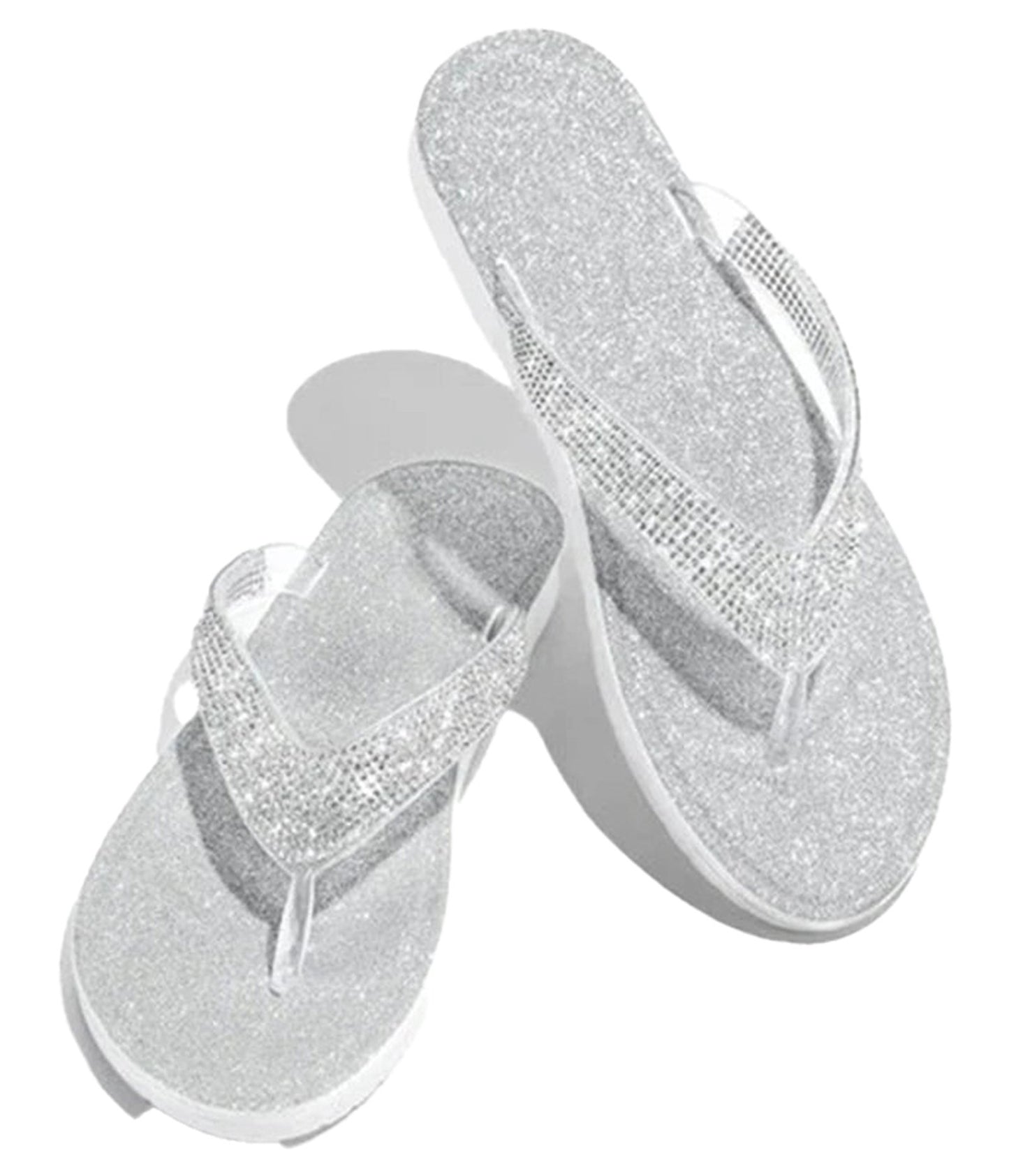 Sparkling silver rhinestone flip flop sandals for women with a stylish design