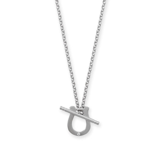Rhodium plated horseshoe necklace with a sleek chain design for a stylish accessory