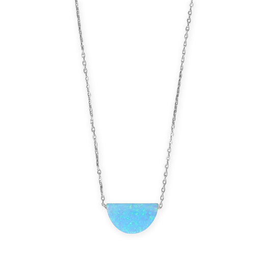 Stunning rhodium plated opal necklace with a half-moon opal pendant for a stylish look