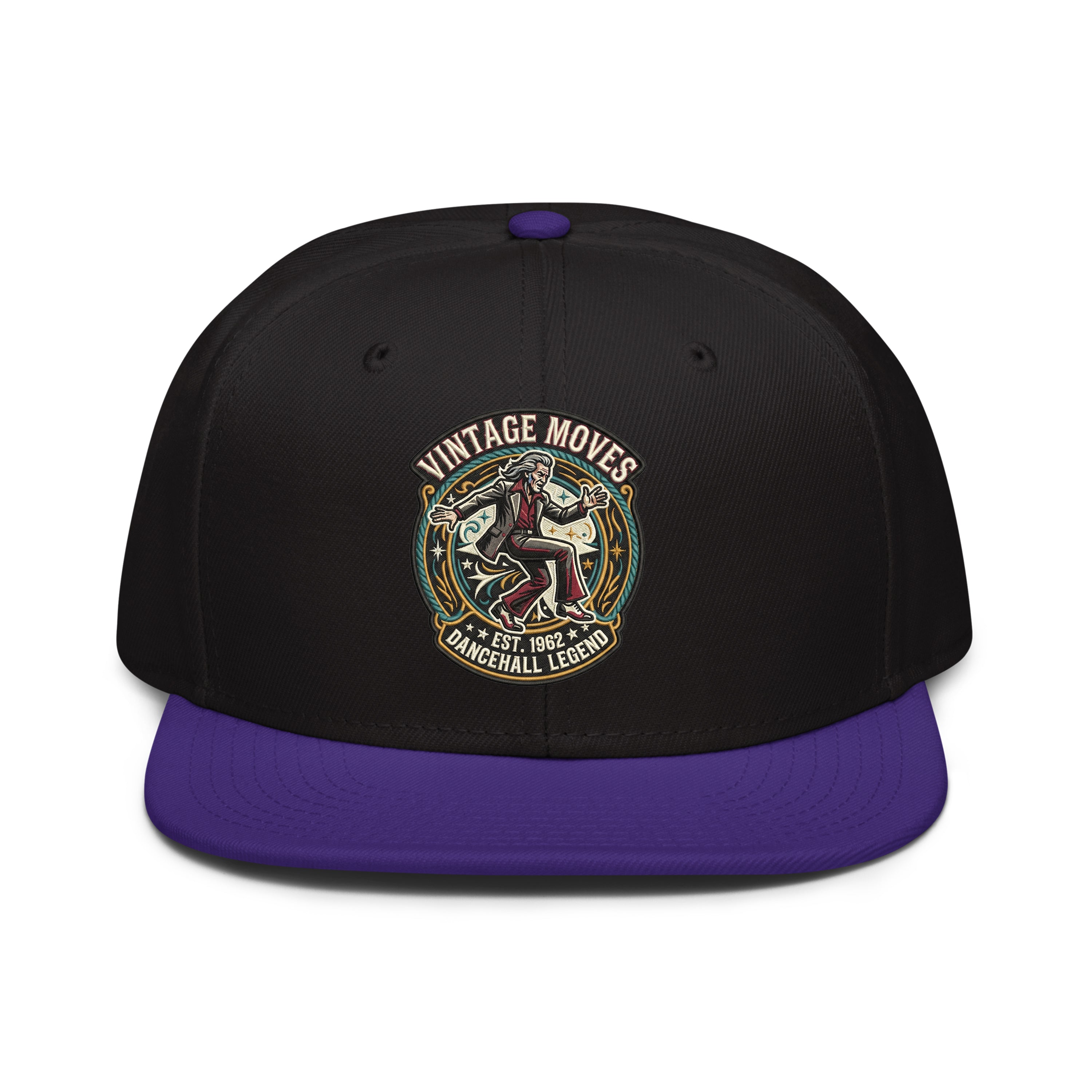 LuckeLadybug Vintage Moves Snapback Hat with Rolling Stones Mick Jagger Design in Black and Purple