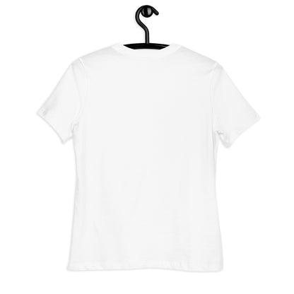 Back view of a white LuckeLadybug romantic couple t-shirt hanging on a black hook