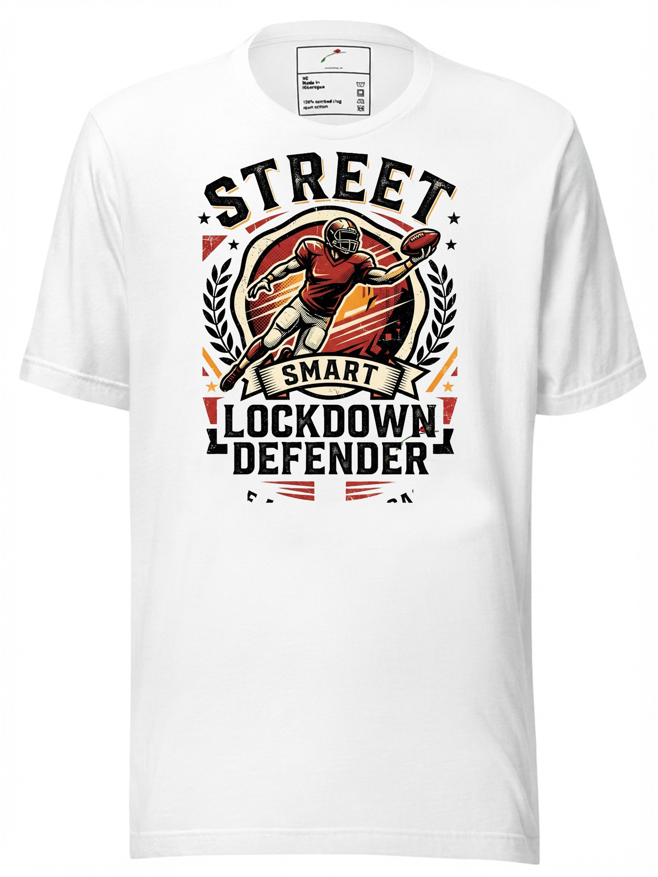 LuckeLadybug LLC Street Smart Lockdown Defender T-Shirt featuring ronde barber design
