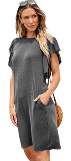 LuckeLadybug A-Line rose red ruffled mini dress perfect for beach outings with stylish ruffles and pockets