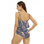 LuckeLadybug Ruffle Bikini in colorful swirl design with adjustable straps and a stylish back