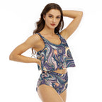 LuckeLadybug Ruffle Bikini in Colorful Swirl Pattern with Crop Top and High-Waisted Bottom