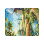 LuckeLadybug sherpa blanket featuring a scenic rustic farmhouse throw blanket design with windmill and countryside