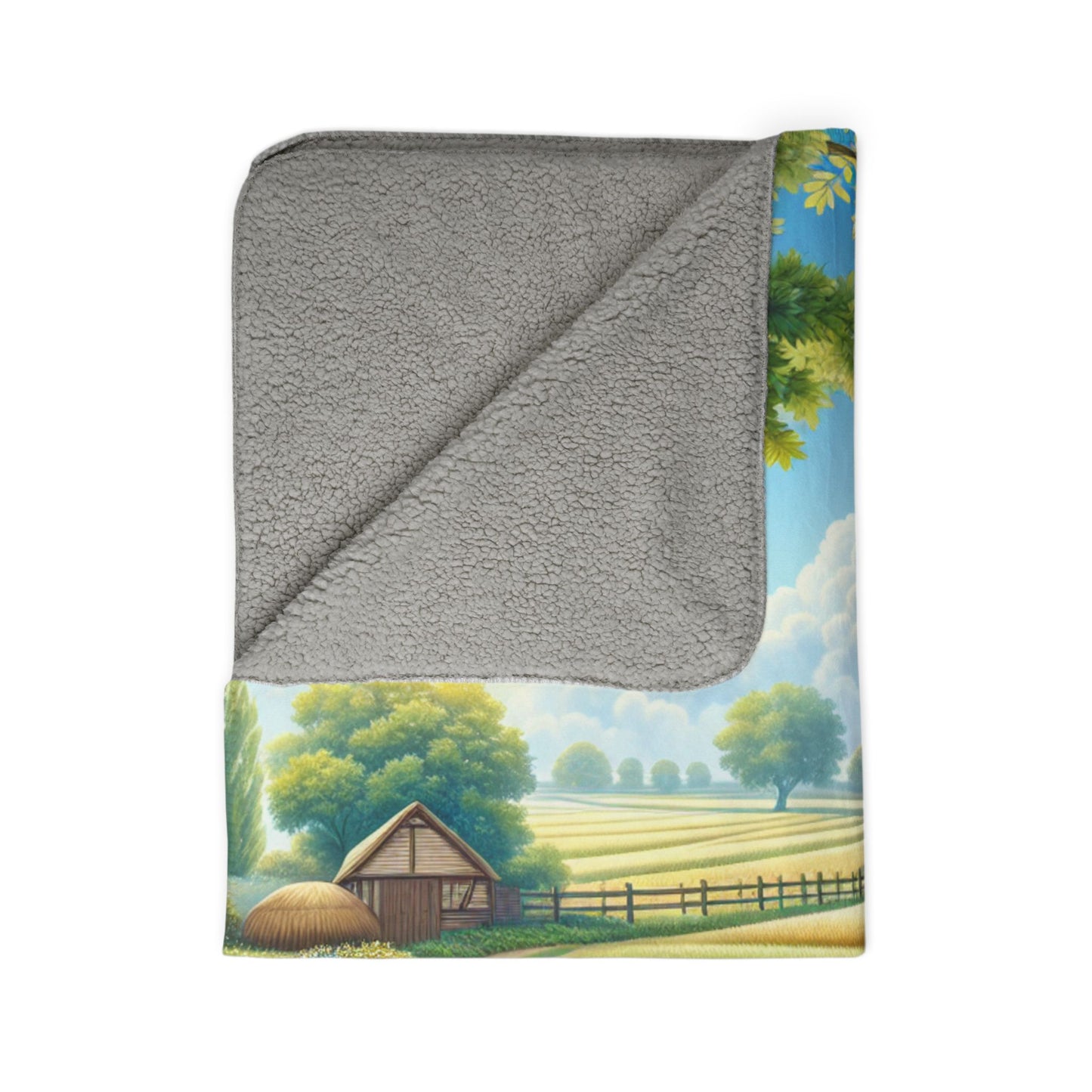 LuckeLadybug sherpa blanket with cozy gray lining and rustic farmhouse throw blanket design