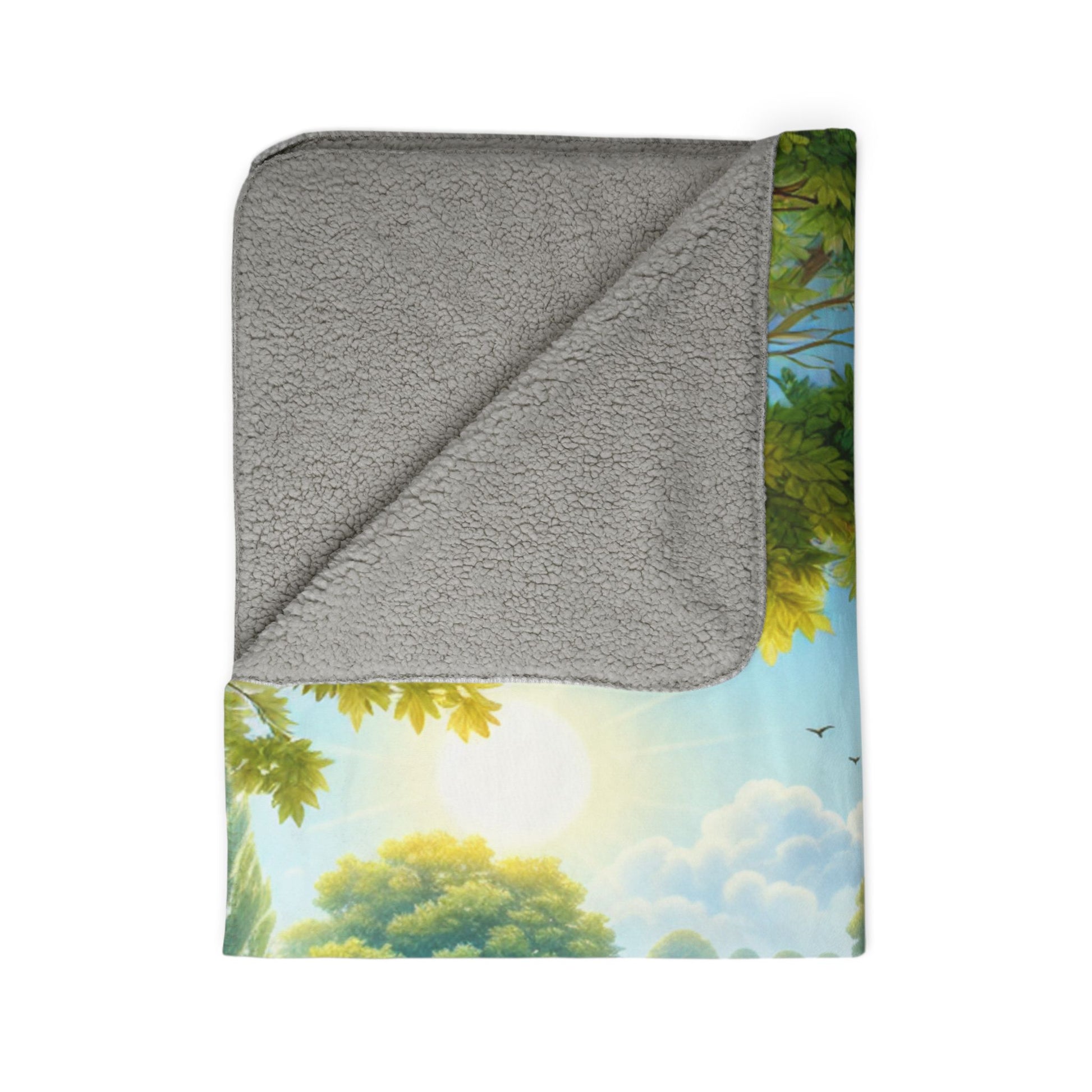 LuckeLadybug sherpa blanket with soft gray fleece and colorful rustic farmhouse throw blanket design