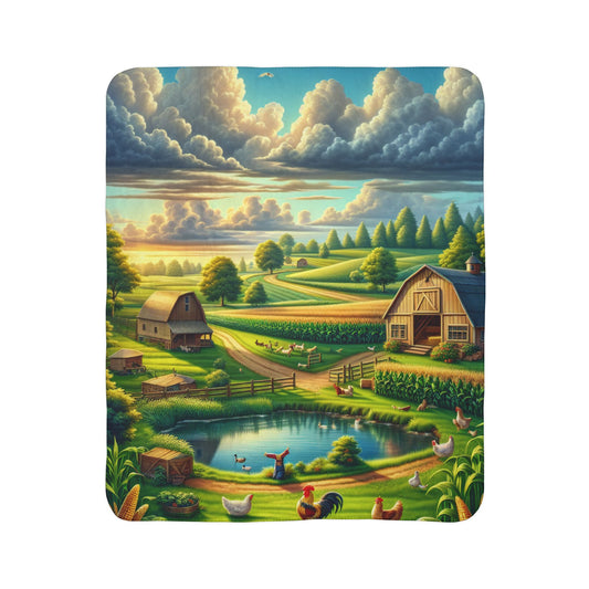 LuckeLadybug sherpa blanket with farm scene design perfect for rustic home decor throw
