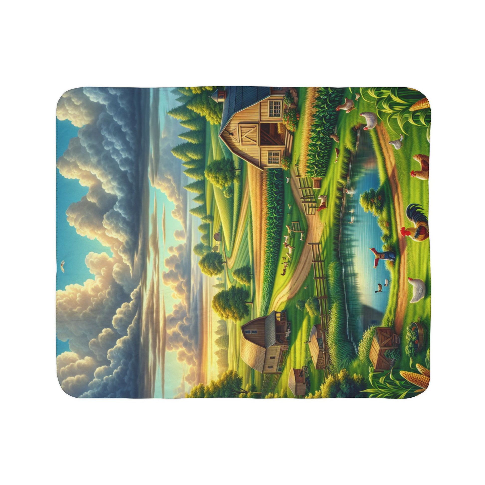 LuckeLadybug Sherpa blanket featuring a colorful farm landscape design rustic home decor throw