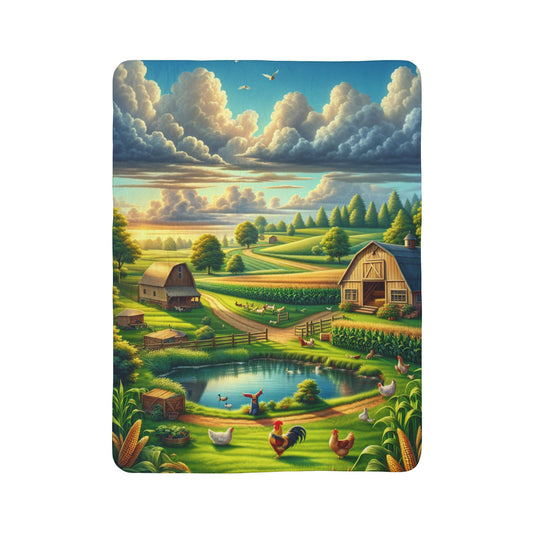 LuckeLadybug sherpa blanket featuring a farm landscape design perfect for rustic home decor throw