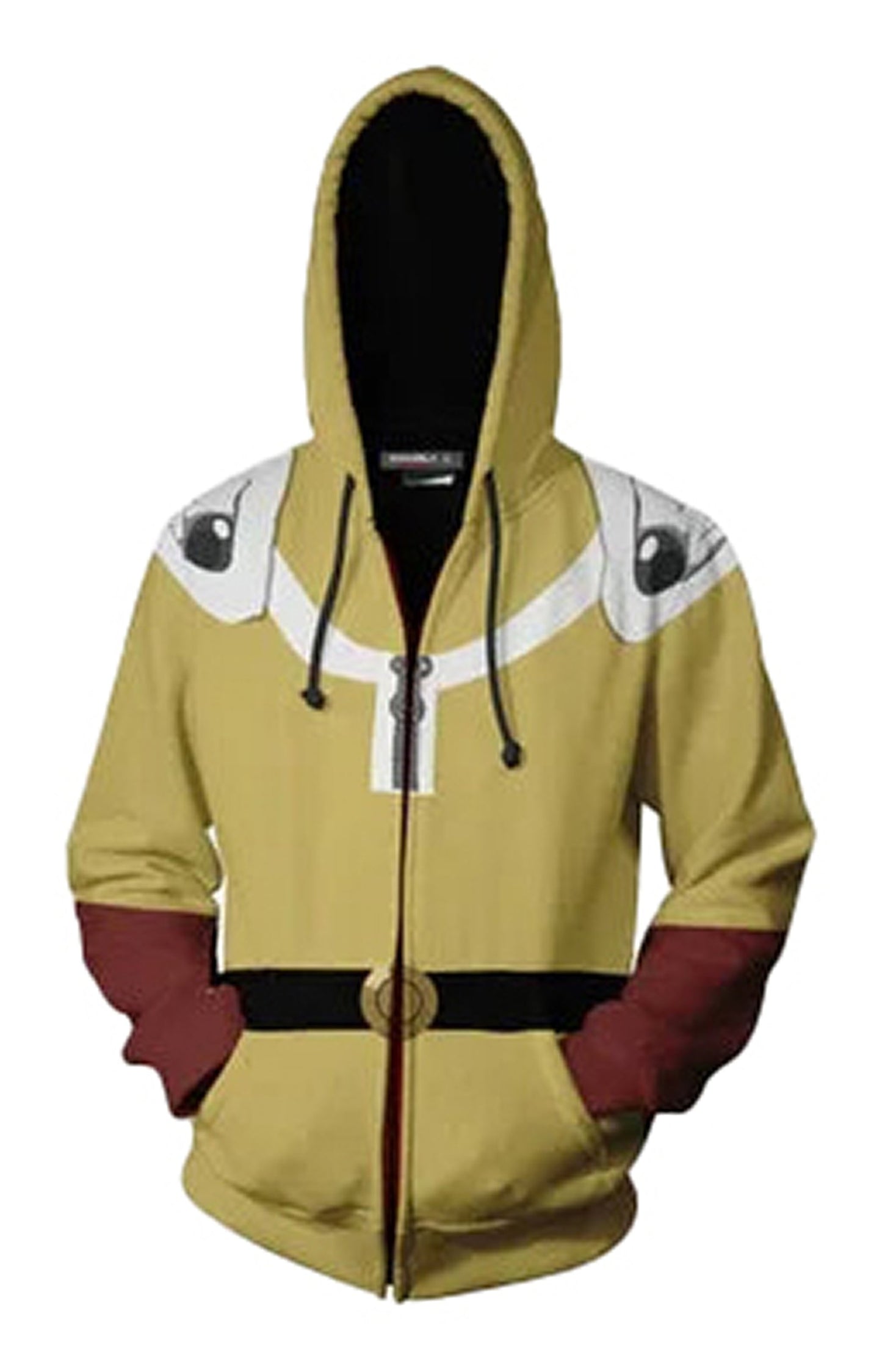 Saitama cosplay hoodie featuring a zip-up design with iconic character details for fans