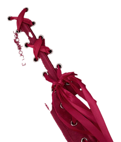 Burgundy plus size corset top for women with lace-up front and satin finish