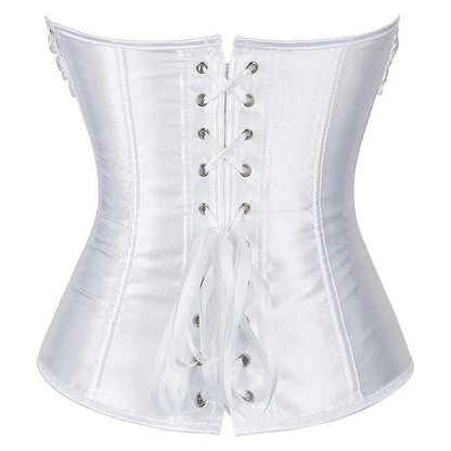 Elegant white plus size corset top for women with lace-up back detail