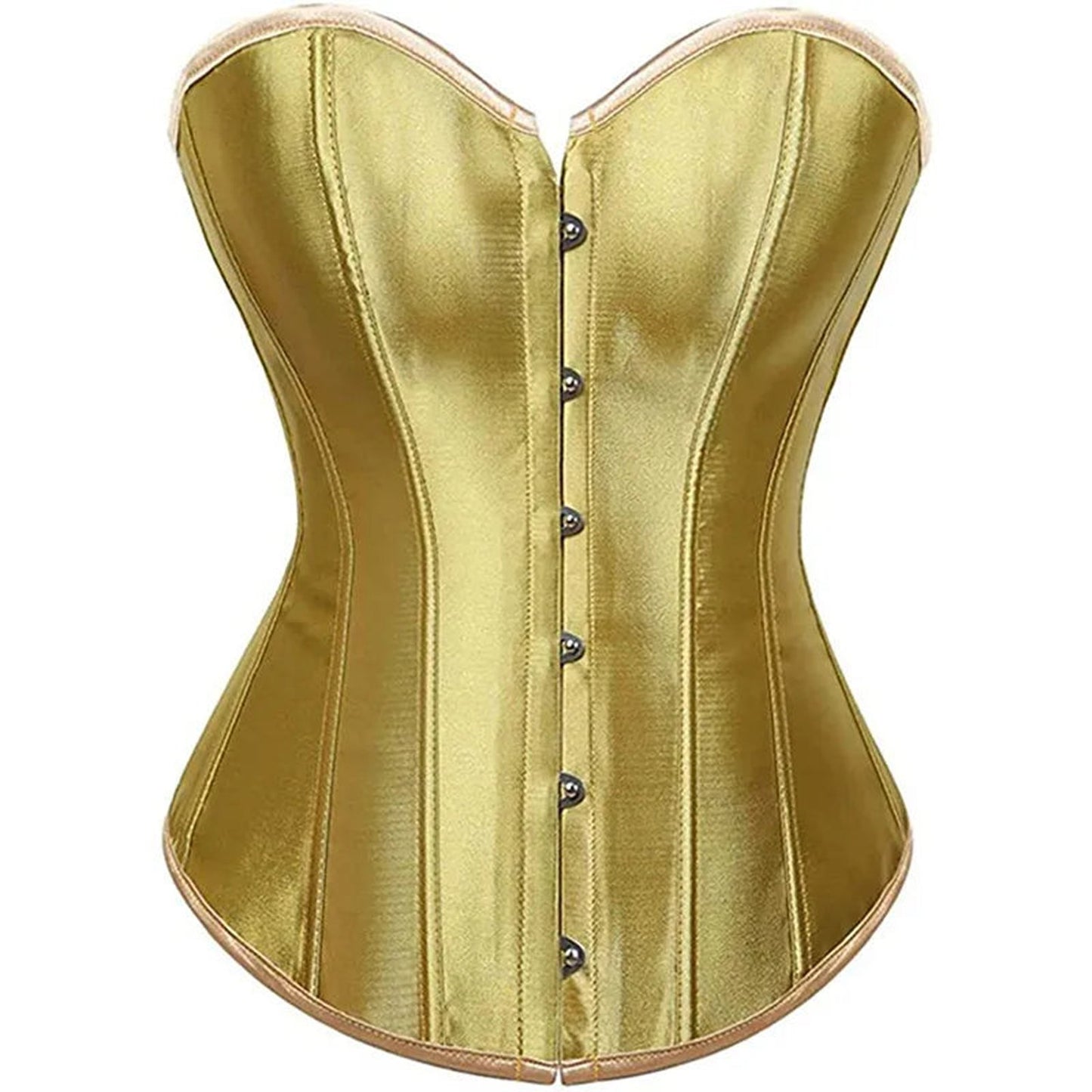 Golden satin corset top for women with a flattering shape and button closure