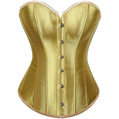 Golden satin corset top for women with a flattering shape and button closure