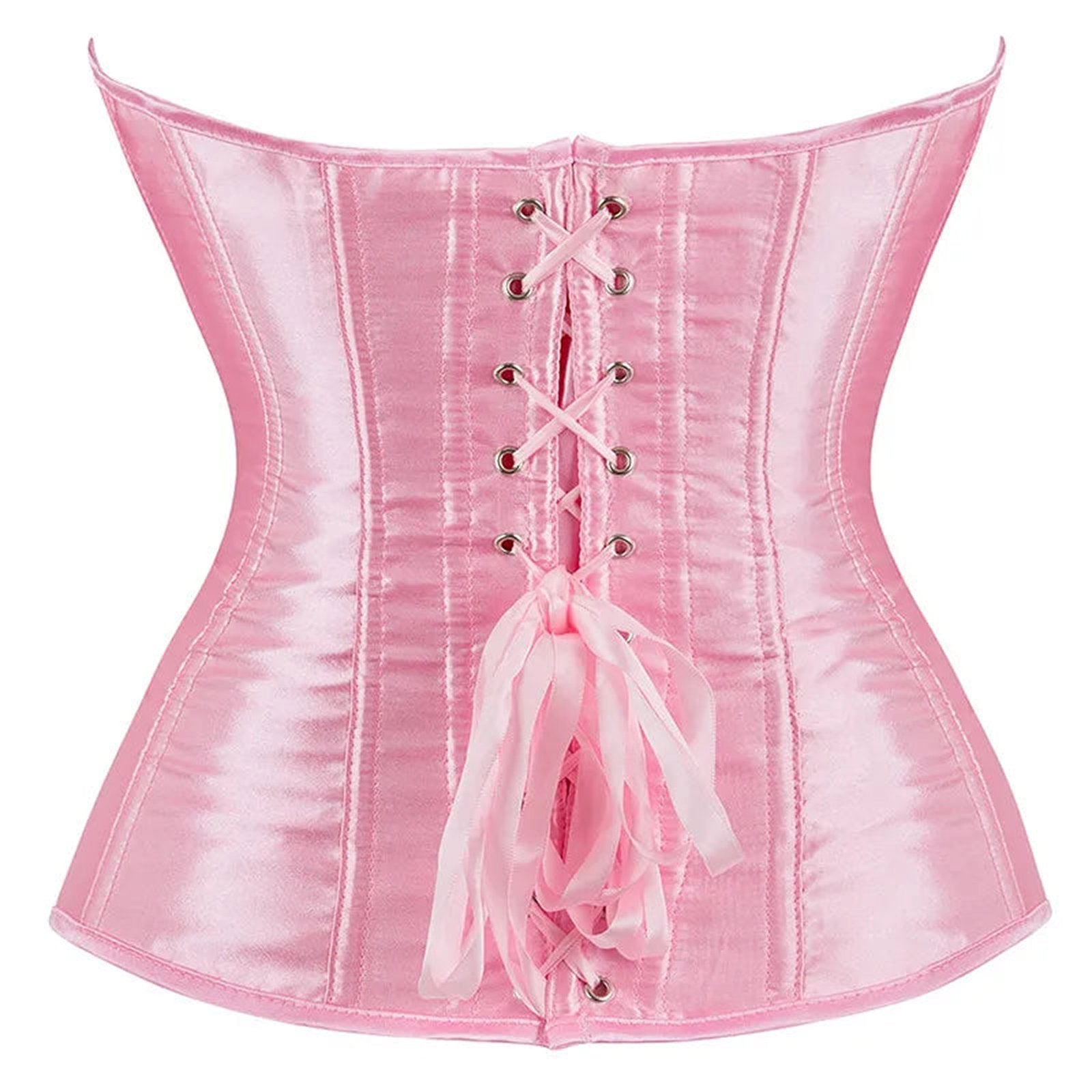 Pink satin corset top for women with lace-up back and stylish design for a flattering silhouette