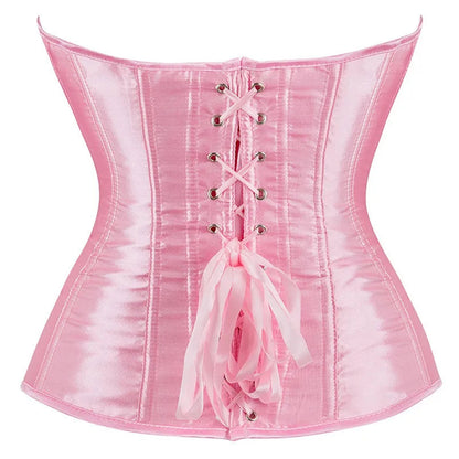 Pink satin corset top for women with lace-up back and stylish design for a flattering silhouette