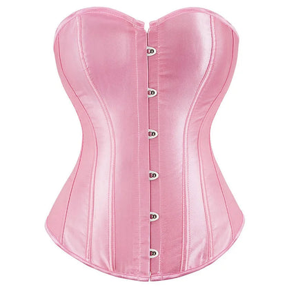Pink satin corset top for women with a structured silhouette and button front for an elegant look