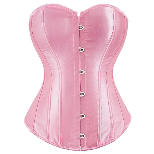 Pink satin corset top for women with front buttons and a structured design for a flattering fit