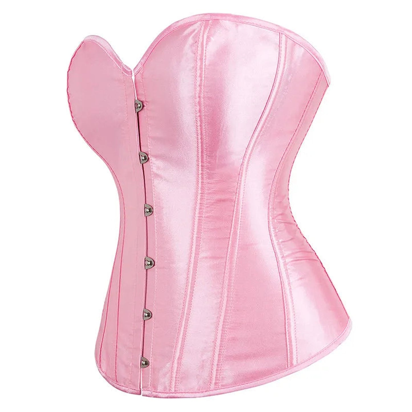 Pink Satin Corset Top for Women with Structured Boning and Front Hooks