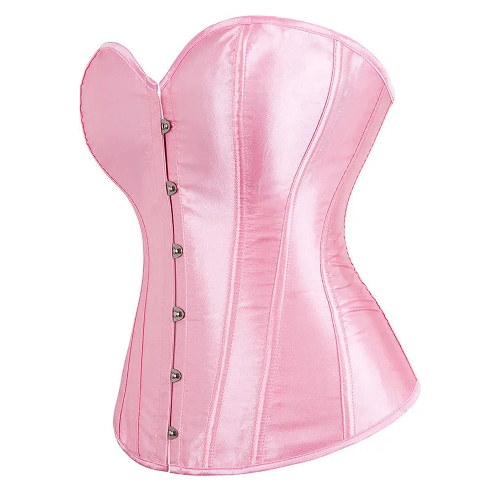 Pink Satin Corset Top for Women with Structured Boning and Front Hooks