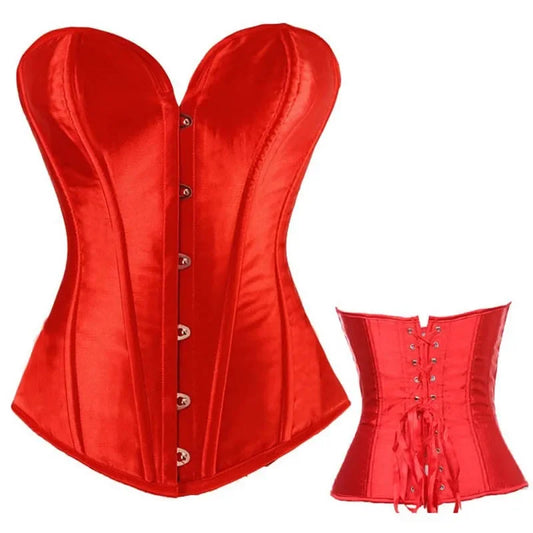 Red satin lace up bustier corset top with a flattering sweetheart neckline and adjustable fit