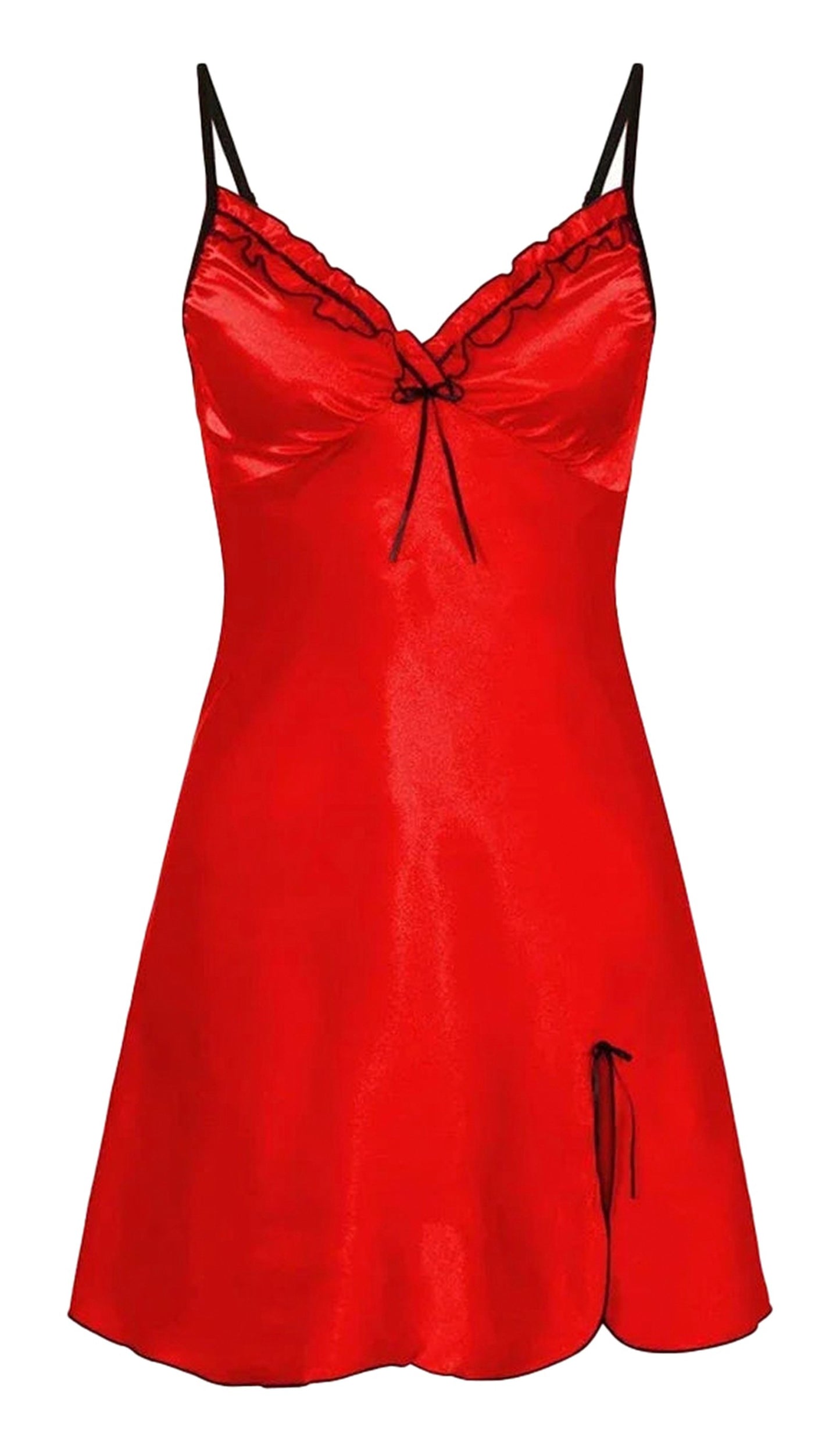 Red satin night dress for women with adjustable straps and lace detailing for a stylish sleepwear option