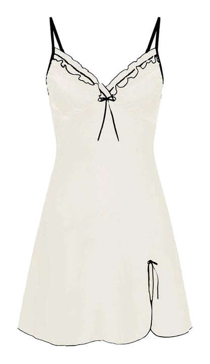 Elegant LuckeLadybug satin night dress for women featuring a delicate lace neckline and adjustable straps