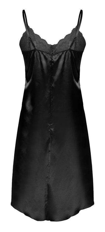 Elegant black satin nightdress lingerie with lace trim and adjustable straps for a luxurious nightwear look